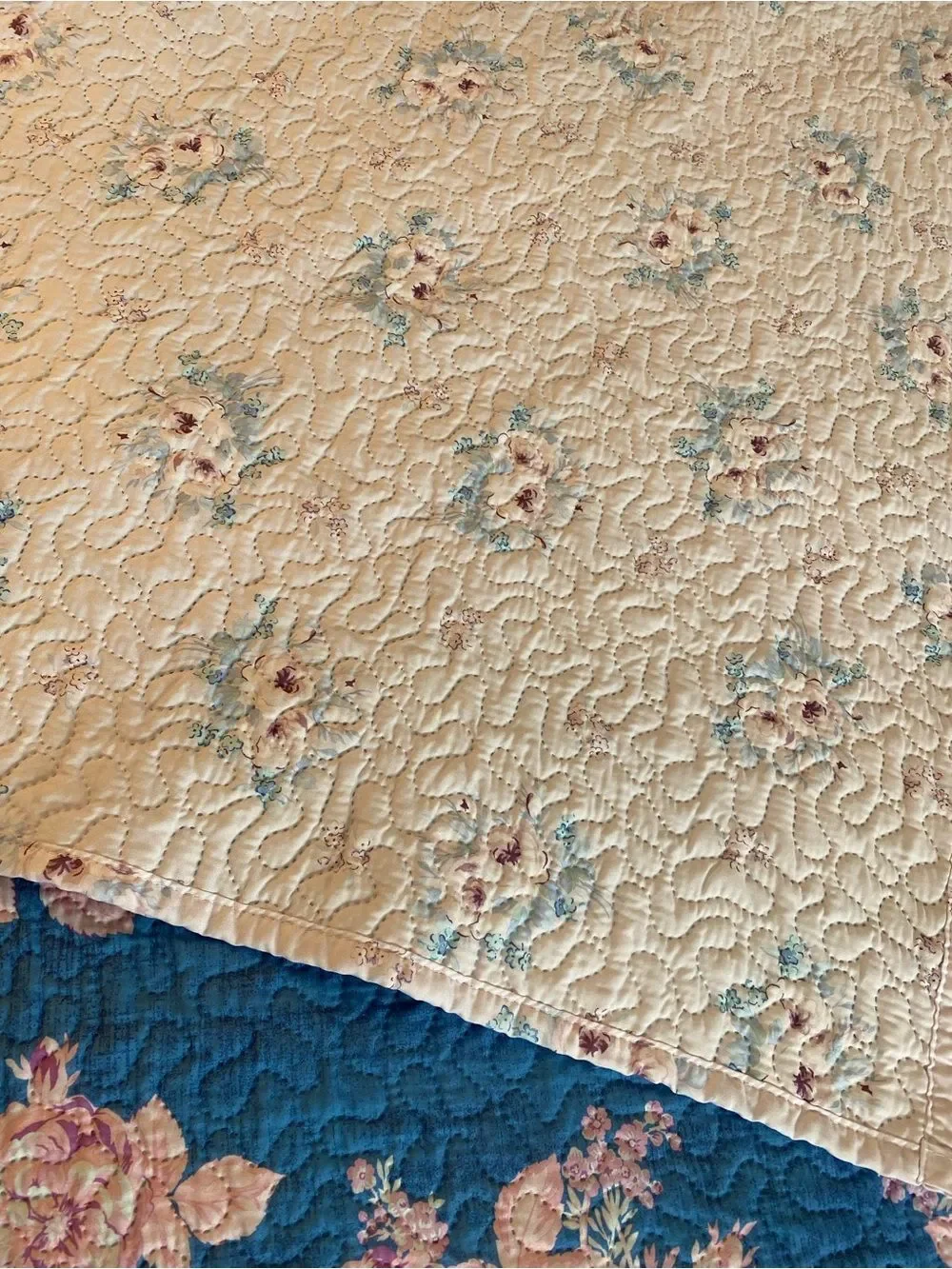 Shabby Chic Blue and Pink Floral Comforter Set